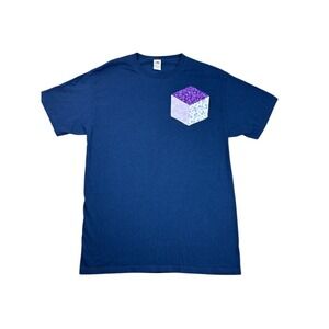 Fruit of the Loom Navy T-Shirt Quilt Patch Floral Handmade Women's Medium